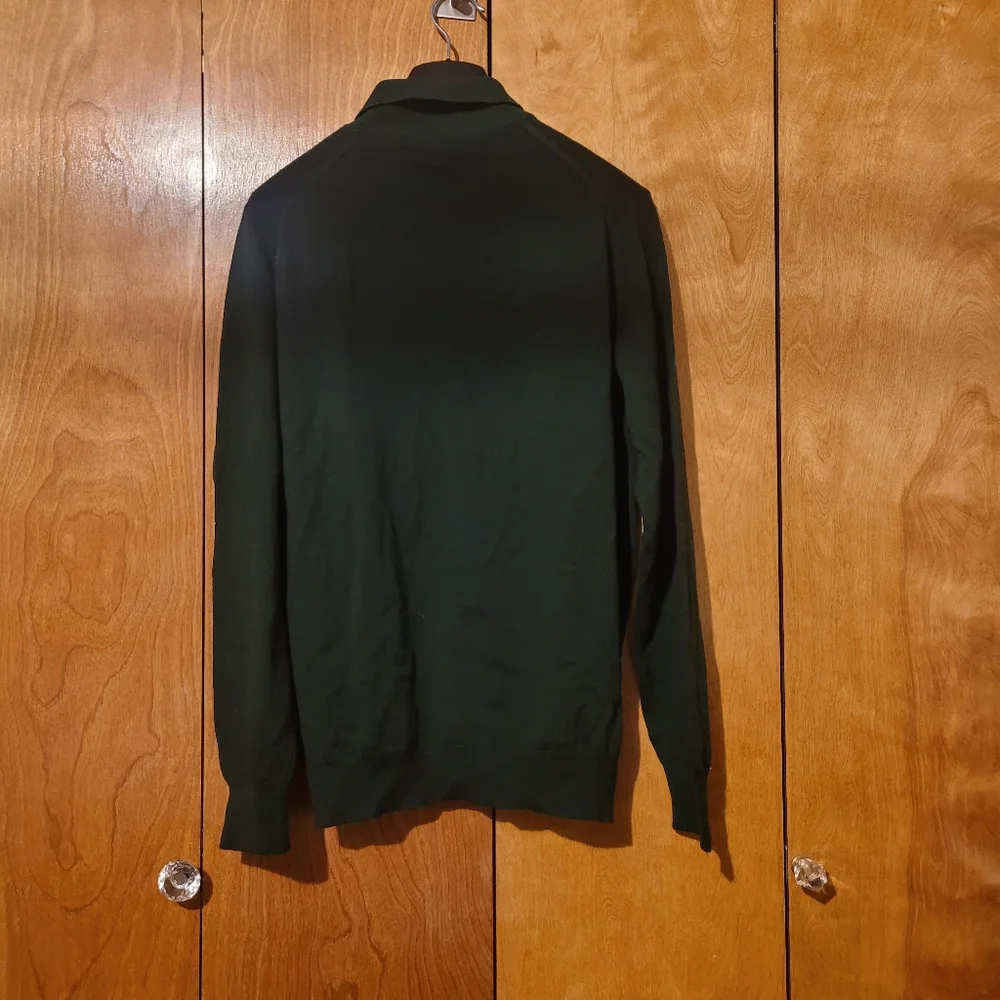 Vtg Gieves Hawkes Collared Sweater Mens Large Pure Wool Pullover Green Black 2pc